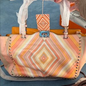 Valentino Orange and Pink Geometric Tote